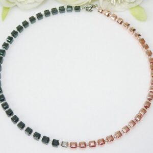 traumschmuck Kette ohne Anhänger 225d Würfelkette Collier Hämatit schwarz rosègold Würfel silber (Geschenk, Muttertag, Weihnachten, Geburtstag, Valentinstag, incl. Schmuckbox), handgefertigt, Made in Germany