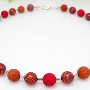 traumschmuck Perlenkette 116b Halskette Perlen Malachit Lava bunt rot ocker/orange türkis (Geschenk, Muttertag, Weihnachten, Geburtstag, Valentinstag, incl. Schmuckbox), handgefertigt, Made in Germany