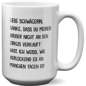 22Feels Tasse Schwägerin Geschenk Hochzeit Weihnachten Geburtstag -Mein Bruder-, Keramik, XL, Made In Germany, Spülmaschinenfest