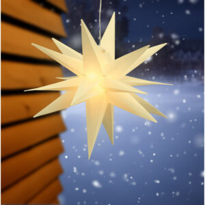 3D Advents Stern mit 15 led in warm weiß - 35 cm - Outdoor Weihnachten Fenster Hänge Deko für Außen mit Timer Batterie betrieben