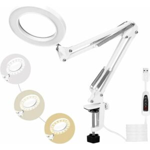 72LED-Lupenlampe, 5-fache Tageslicht-Schreibtischlupe mit Metallklemme, 3 Farbmodi, dimmbar, zum Basteln, Reparieren, Nähen, Lesen (weiß)