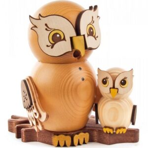 Dregeno Erzgebirge Räuchermännchen Räucherfigur Eule mit Kind BxH = 15x16cm NEU, Räuchermann Eule mit Baby