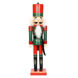 ECD Germany Nussknacker Weihnachten Holzfigur König Puppet Marionette Ornament Nussbrecher, 25cm mit roter Hut und Säbel aus Holz handbemalt Unikat