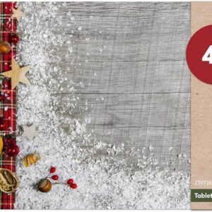 Platzset, Tischsets Stoffband Weihnachten Holz 4er Tischunterlage Tischdeko, matches21 HOME & HOBBY, (4-St), modernes Esstisch Platzdeckchen als abwaschbarer Tischuntersetzer