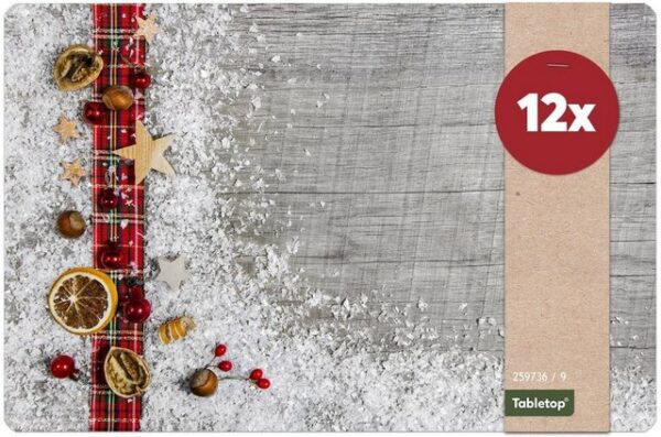 Platzset, Tischsets Stoffband Weihnachten Holz Tischunterlage Tischdeko, matches21 HOME & HOBBY, (12-St), modernes Esstisch Platzdeckchen als abwaschbarer Tischuntersetzer