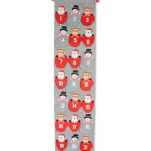 RIFFELMACHER & WEINBERGER Wandkalender Weihnachtskalender zum Befüllen aus Filz 135x30cm - Grau Rot, Nikolaus Schneemann Elch Advent