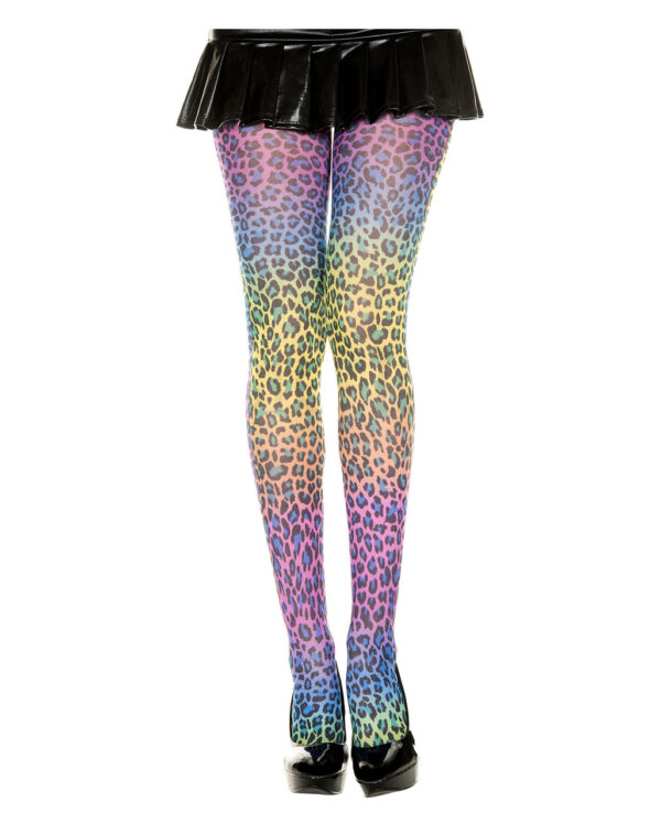 Regenbogen Leopard Strumpfhose für 80s & Pride Partys