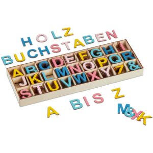 Relaxdays - Holzbuchstaben Set, 324 tlg., Großbuchstaben a-z, Und-Zeichen, 3 cm, kleine Buchstaben zum Basteln, Deko, bunt