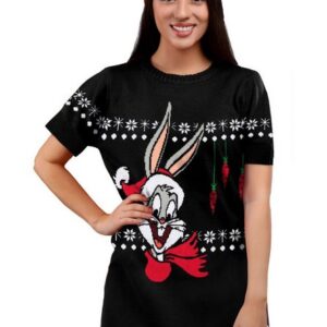 United Labels® Weihnachtspullover Looney Tunes Strickkleid für Damen - Bugs Bunny Weihnachten Schwarz