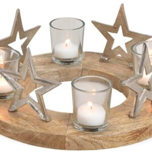 matches21 HOME & HOBBY Kerzenhalter Adventskranz Holz Sterne & Kerzenhalter