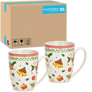 matches21 HOME & HOBBY Tasse Weihnachtstassen 36er Set amerikanische Weihnachtsdeko Kaffeetassen, Porzellan, Tee Kaffee-Becher, Weihnachten, Vintage, weiss bunt, 300 ml