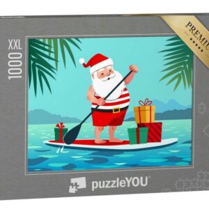 puzzleYOU Puzzle Urlaub: Weihnachtsmann in Shorts und T-Shirt, 1000 Puzzleteile, puzzleYOU-Kollektionen Weihnachten