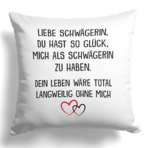 22Feels Dekokissen Schwägerin Geschenk Hochzeit Idee Geburtstag Weihnachten Frauen Deko, Deko mit Persönlichkeit