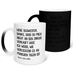 22Feels Tasse Schwester Geschenk von Schwester Geburtstag Weihnachten Mädchen Frauen, Keramik, FARBWECHSEL Zaubertasse, Made in Germany