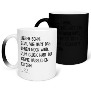 22Feels Tasse Sohn Geschenk Geburtstag 18 Jahre Kind Abi Master Bachelor Weihnachten, Keramik, FARBWECHSEL Zaubertasse, Made in Germany