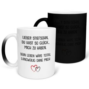 22Feels Tasse Stiefsohn Geschenk Bonus Sohn Tasse Geburtstag Weihnachten Jungs Mann, Keramik, FARBWECHSEL Zaubertasse, Made in Germany