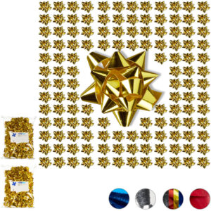 300 x Geschenkschleifen, selbstklebend, kleine Dekoschleifen für Weihnachten & Geburtstag, Zierschleifen, Ø 5 cm, gold