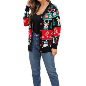 AFAZ New Trading UG Cardigan Einreihiger Weihnachts-Cardigan für Damen mit V-Ausschnitt für Winter