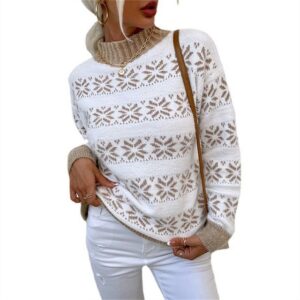 AFAZ New Trading UG Longsleeve Kapuzenpullover damen Weihnachts-Schneeflockenpullover für Damen Langärmliges, plissiertes T-Shirt mit quadratischem Ausschnitt