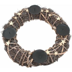 Adventskranz aus Naturgeflecht 40 cm ø mit Kerzenhalter - Braun, schwarz