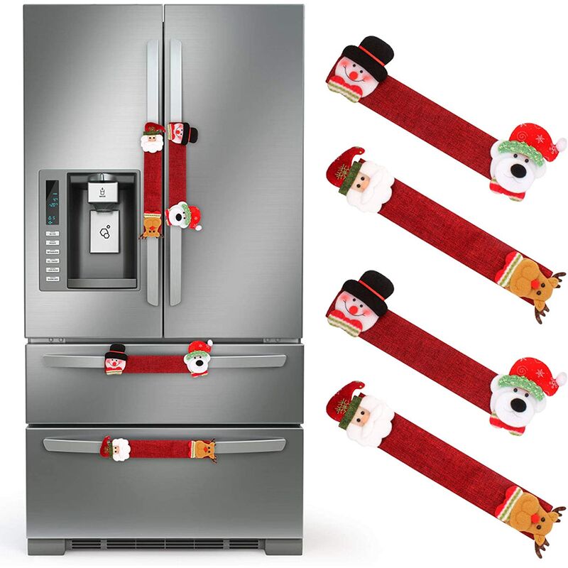 Amirror Smart Ug - 4 x Weihnachts-Kühlschrank-Dekorationen, Weihnachts-Kühlschrank-Türgriffabdeckung, Weihnachts-Küchen-Schutzhandschuhe,
