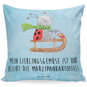 Mr. & Mrs. Panda Dekokissen Smörle Rodeln - Eisblau - Geschenk, Winter, Dekokissen, Marzipan, Kop, Einzigartige Motive