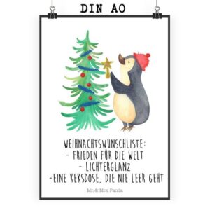 Mr. & Mrs. Panda Poster DIN A0 Pinguin Weihnachtsbaum - Weiß - Geschenk, Wandposter, Winter, Pinguin Weihnachtsbaum (1 St), Moderne Kunst, kreative Motive