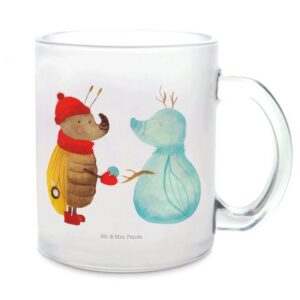 Mr. & Mrs. Panda Teeglas Nachtfalter Schneemann - Transparent - Geschenk, Schneemann bauen, T, Premium Glas, Liebevolles Design