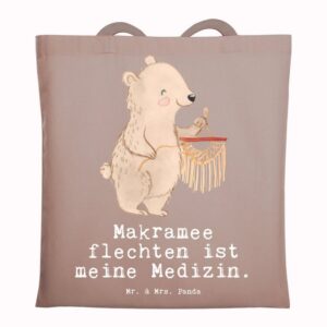 Mr. & Mrs. Panda Tragetasche Bär Makramee - Braun Pastell - Geschenk, Sport, Basteln mit Makramee, (1-tlg), Modisches Design