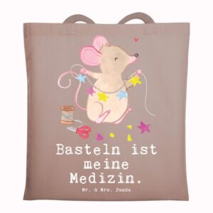 Mr. & Mrs. Panda Tragetasche Maus Basteln - Braun Pastell - Geschenk, Hobby, Beuteltasche, Stoffbe (1-tlg), Lange Tragegriffe