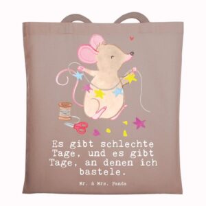 Mr. & Mrs. Panda Tragetasche Maus Basteln - Braun Pastell - Geschenk, kreatives Basteln, Beutel, G (1-tlg), Design-Highlight