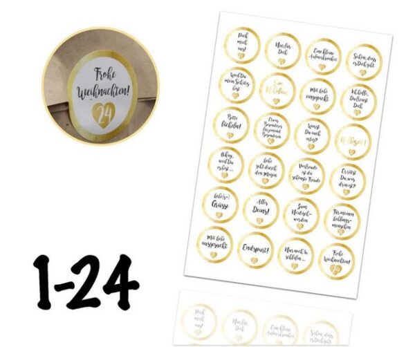 Weihnachtswunder® Sticker 24x Adventskalender Aufkleber Sticker Zahlen 1-24 selbstklebend ED.4