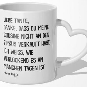 22Feels Tasse Beste Tante Geschenk von Neffe Geburtstag Weihnachten Kaffeetasse, Keramik, Made In Germany, Spülmaschinenfest, Herzhenkel