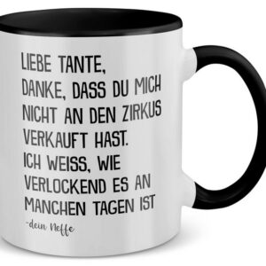 22Feels Tasse Beste Tante Geschenk von Neffe Geburtstag Weihnachten Kaffeetasse, Keramik, Made in Germany, Spülmaschinenfest, Zweifarbig