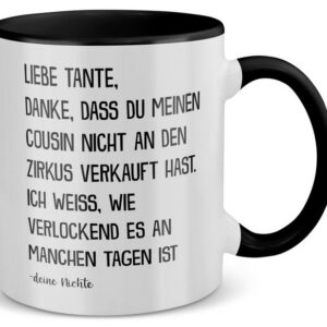 22Feels Tasse Beste Tante Geschenk von Nichte Geburtstag Weihnachten Kaffeetasse, Keramik, Made in Germany, Spülmaschinenfest, Zweifarbig