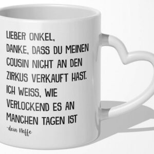 22Feels Tasse Bester Onkel Geschenk von Neffe Geburtstag Weihnachten Kaffeetasse, Keramik, Made In Germany, Spülmaschinenfest, Herzhenkel