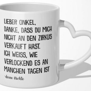 22Feels Tasse Bester Onkel Geschenk von Nichte Geburtstag Weihnachten Kaffeetasse, Keramik, Made In Germany, Spülmaschinenfest, Herzhenkel