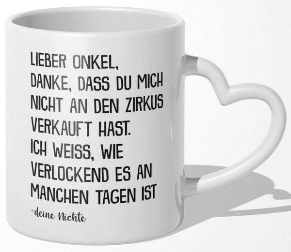 22Feels Tasse Bester Onkel Geschenk von Nichte Geburtstag Weihnachten Kaffeetasse, Keramik, Made In Germany, Spülmaschinenfest, Herzhenkel