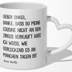 22Feels Tasse Bester Onkel Geschenk von Nichte Geburtstag Weihnachten Kaffeetasse, Keramik, Made In Germany, Spülmaschinenfest, Herzhenkel