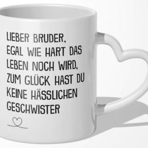 22Feels Tasse Bruder Geschenk Geburtstag Weihnachten Geschwister Jungs Männer Haferl, Keramik, Made In Germany, Spülmaschinenfest, Herzhenkel