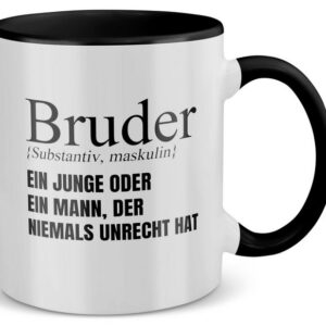 22Feels Tasse Bruder Geschenk Geburtstag Weihnachten Geschwister Jungs Männer Haferl, Keramik, Made in Germany, Spülmaschinenfest, Zweifarbig