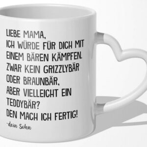 22Feels Tasse Mama Geschenk von Sohn Muttertag Geburtstag Mutter Weihnachten Frauen, Keramik, Made In Germany, Spülmaschinenfest, Herzhenkel