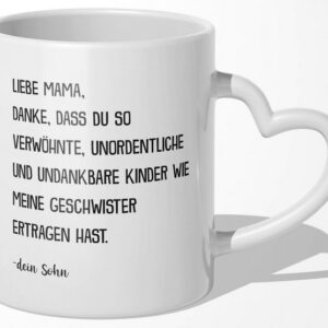 22Feels Tasse Mama Geschenk von Sohn Muttertag Geburtstag Mutter Weihnachten Frauen, Keramik, Made In Germany, Spülmaschinenfest, Herzhenkel