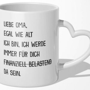 22Feels Tasse Oma Geschenk Geburtstag Grossmutter Rentnerin Frauen Weihnachten, Keramik, Made In Germany, Spülmaschinenfest, Herzhenkel