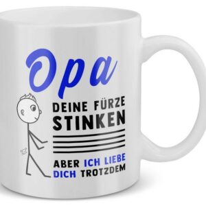 22Feels Tasse Opa Geschenk Geburtstag Grossvater Deine Fürze Stinken Weihnachten, Keramik, Made in Germany, Spülmaschinenfest