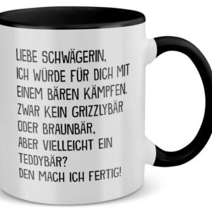 22Feels Tasse Schwägerin Geschenk Hochzeit Idee Frauen Weihnachten Geburtstag Haferl, Keramik, Made in Germany, Spülmaschinenfest, Zweifarbig