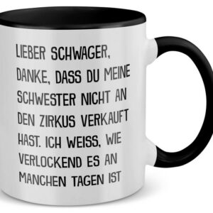 22Feels Tasse Schwager Geschenk Hochzeit Weihnachten Geburtstag -Meine Schwester-, Keramik, Made in Germany, Spülmaschinenfest, Zweifarbig