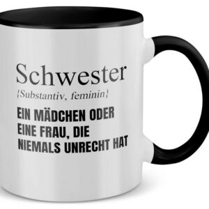 22Feels Tasse Schwester Geschenk Geburtstag Weihnachten Geschwister Mädchen Frauen, Keramik, Made in Germany, Spülmaschinenfest, Zweifarbig