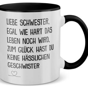 22Feels Tasse Schwester Geschenk Geburtstag Weihnachten Geschwister Mädchen Frauen, Keramik, Made in Germany, Spülmaschinenfest, Zweifarbig