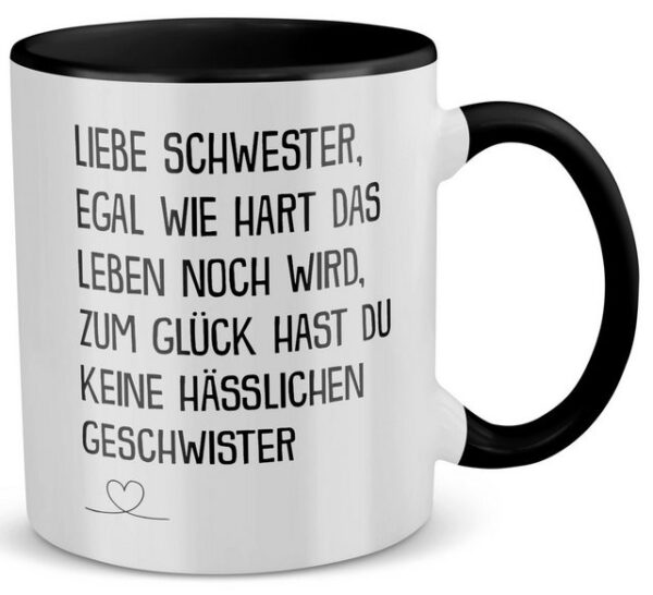 22Feels Tasse Schwester Geschenk Geburtstag Weihnachten Geschwister Mädchen Frauen, Keramik, Made in Germany, Spülmaschinenfest, Zweifarbig